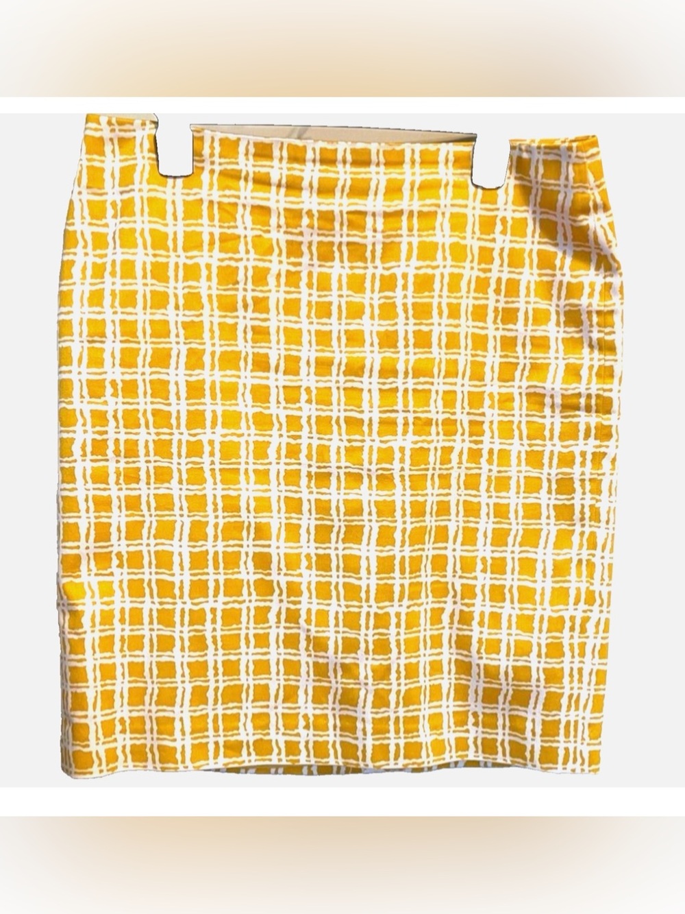 Talbots Petites Yellow White Plaid Pencil Skirt Size 12P Cotton Lined